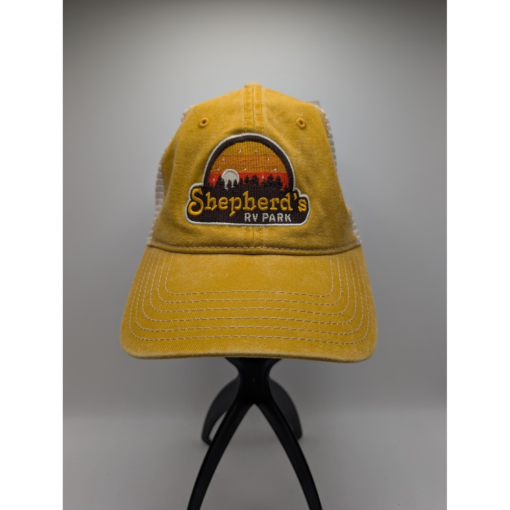 Cap America Shepherd's RV Park Trucker Hat Mustard Yellow Mesh Snapback NWT